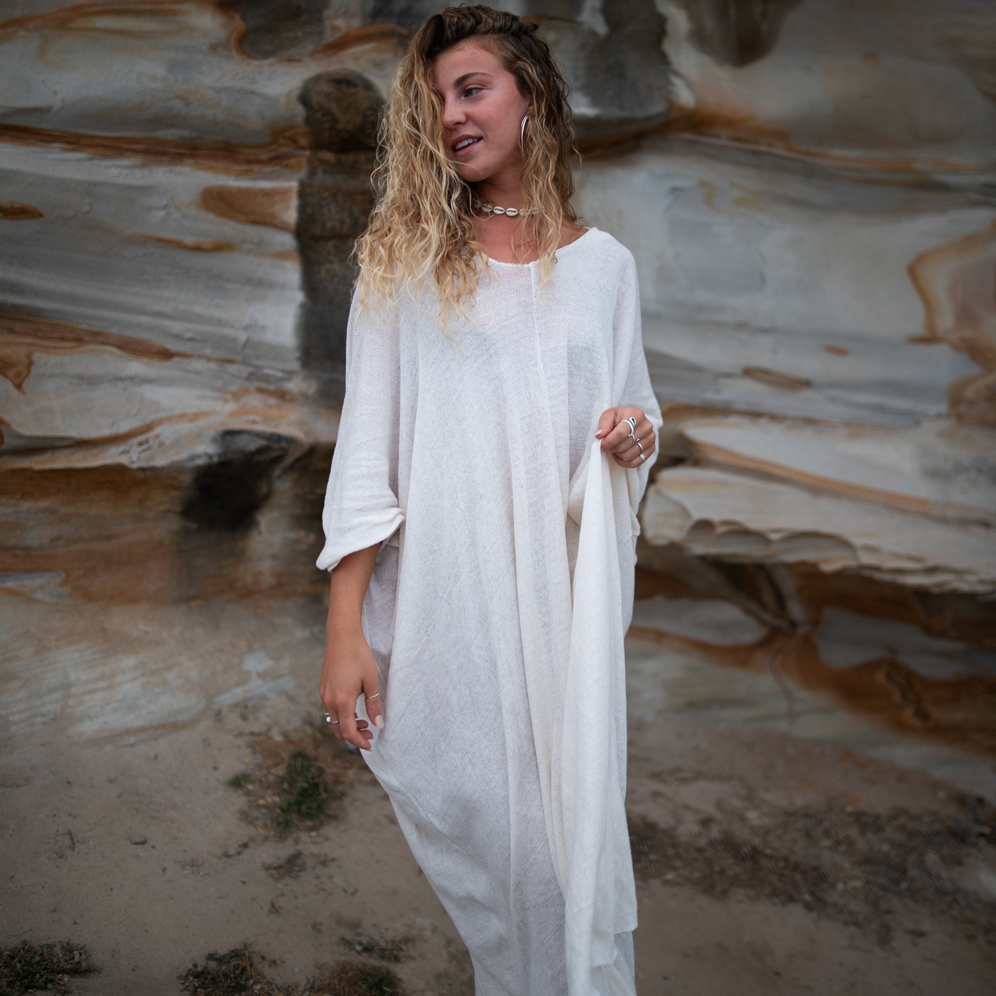 Soleil Long Caftan in White