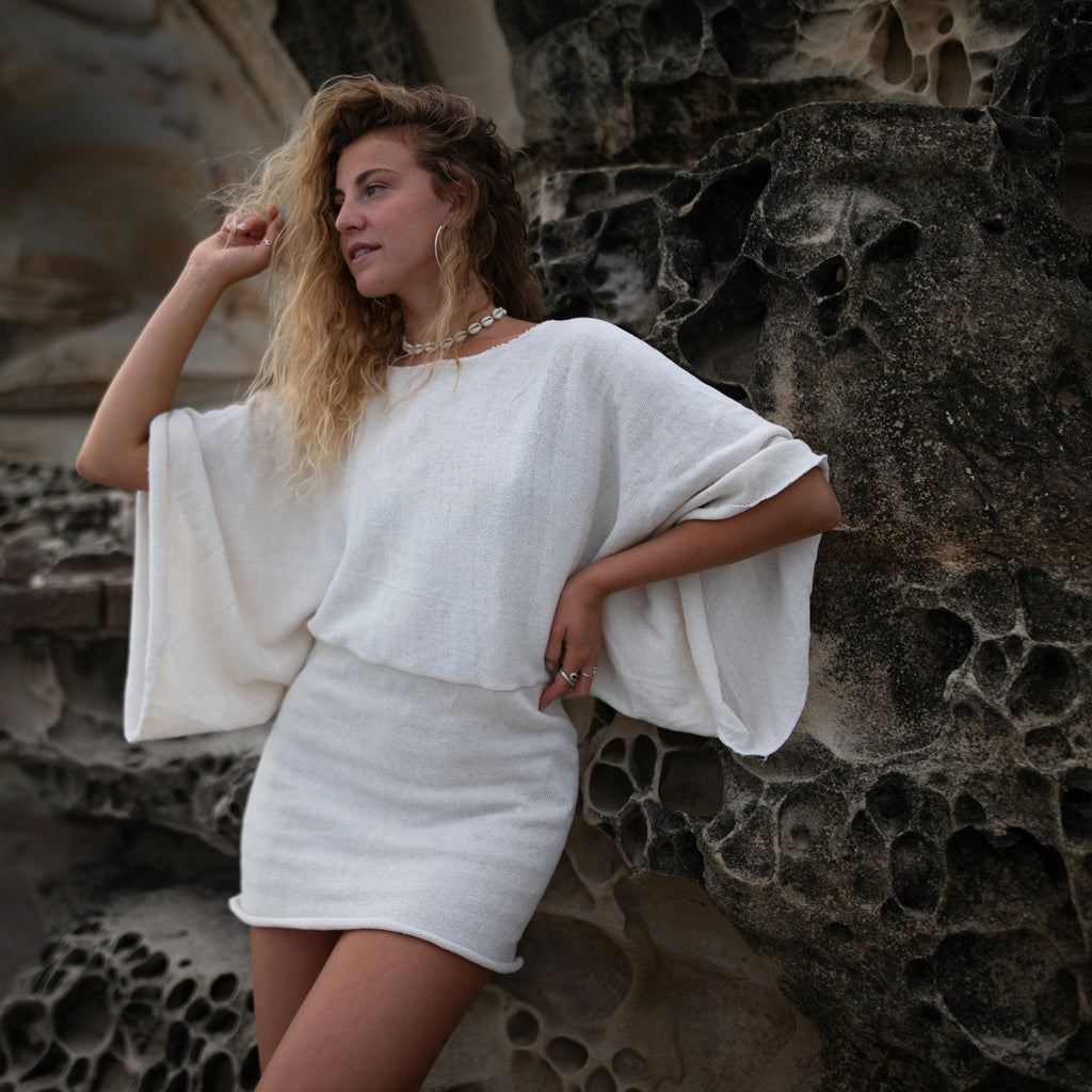 Osaka Mini Dress in White Natural
