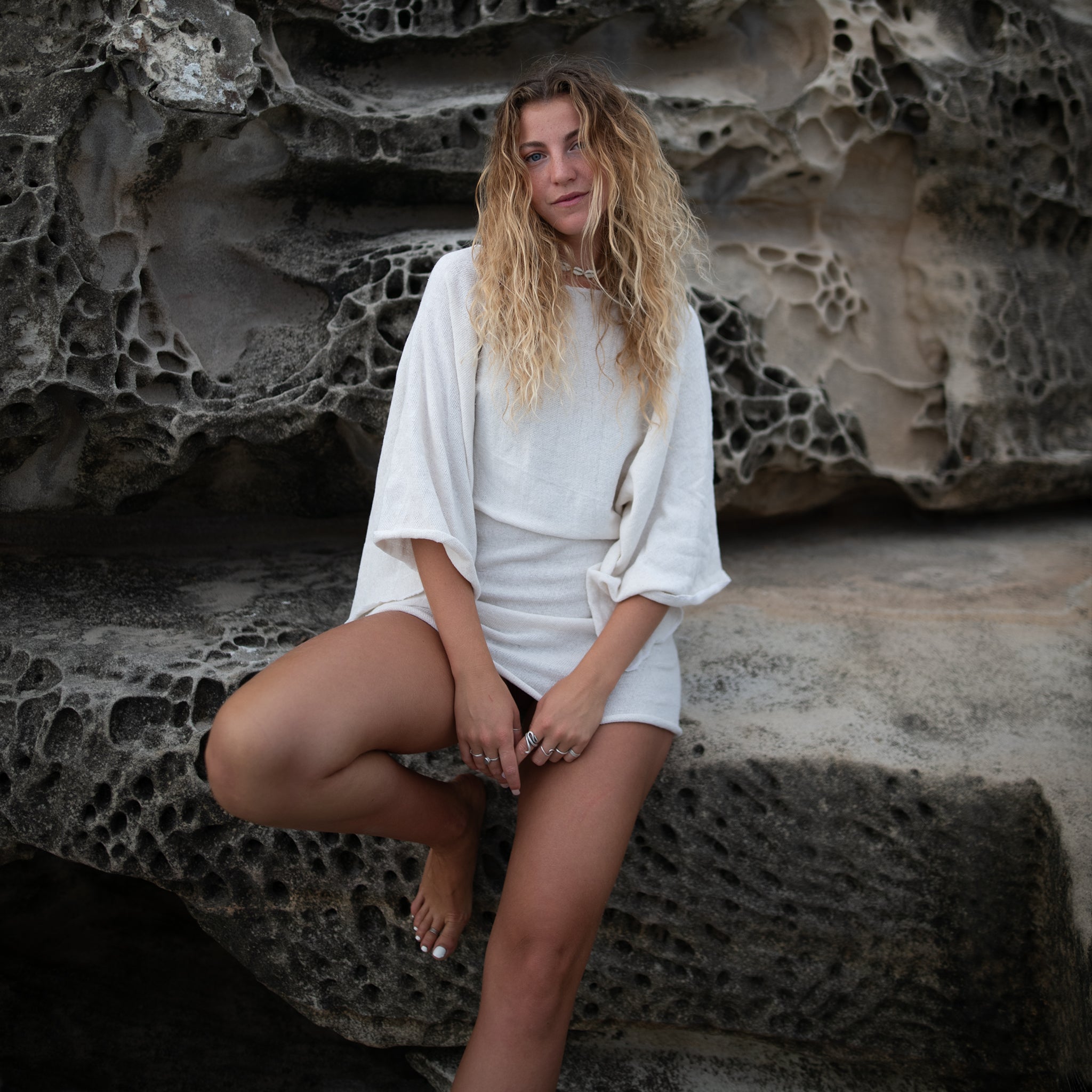 Osaka Mini Dress in White Natural