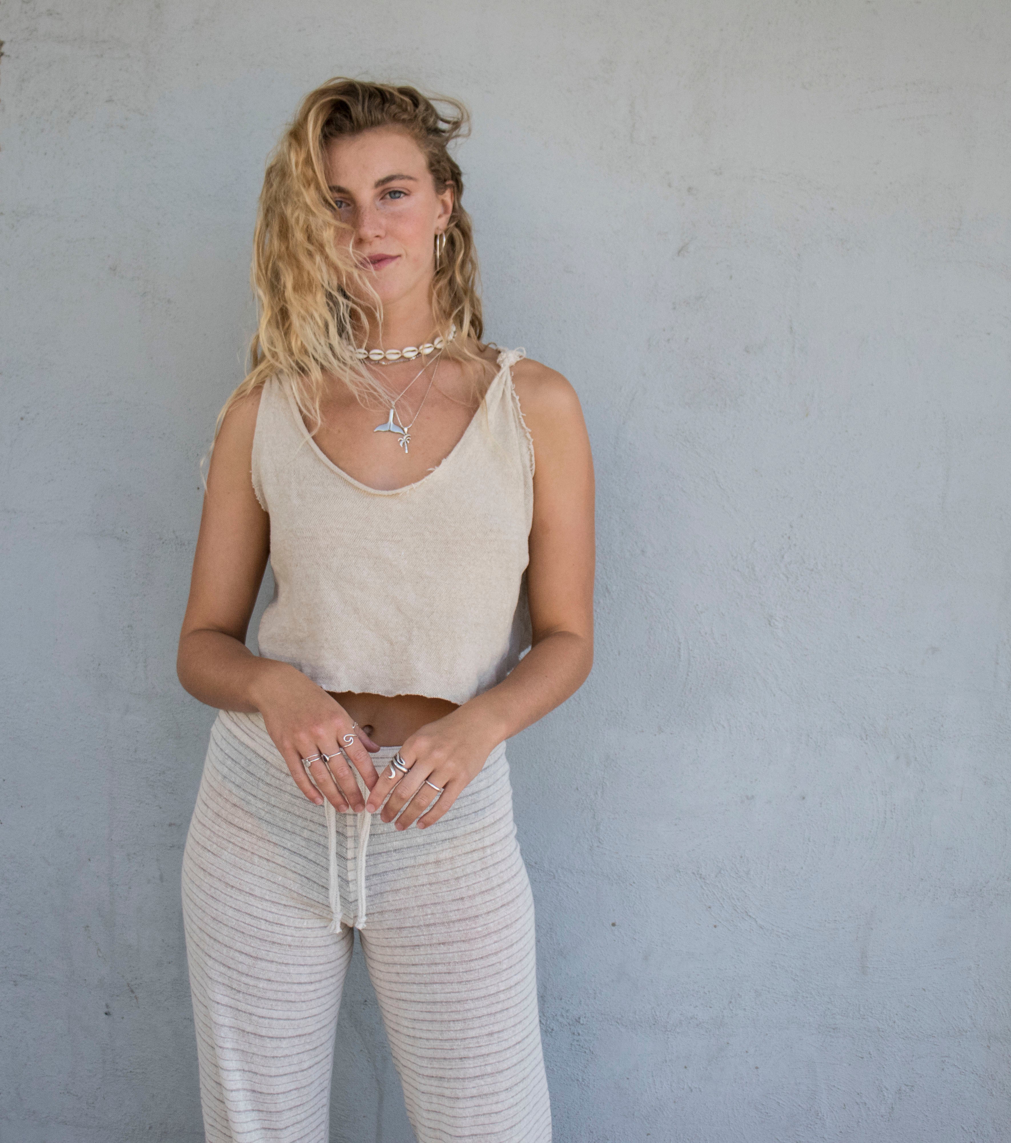 Beach Pant in White Sheer Stripe