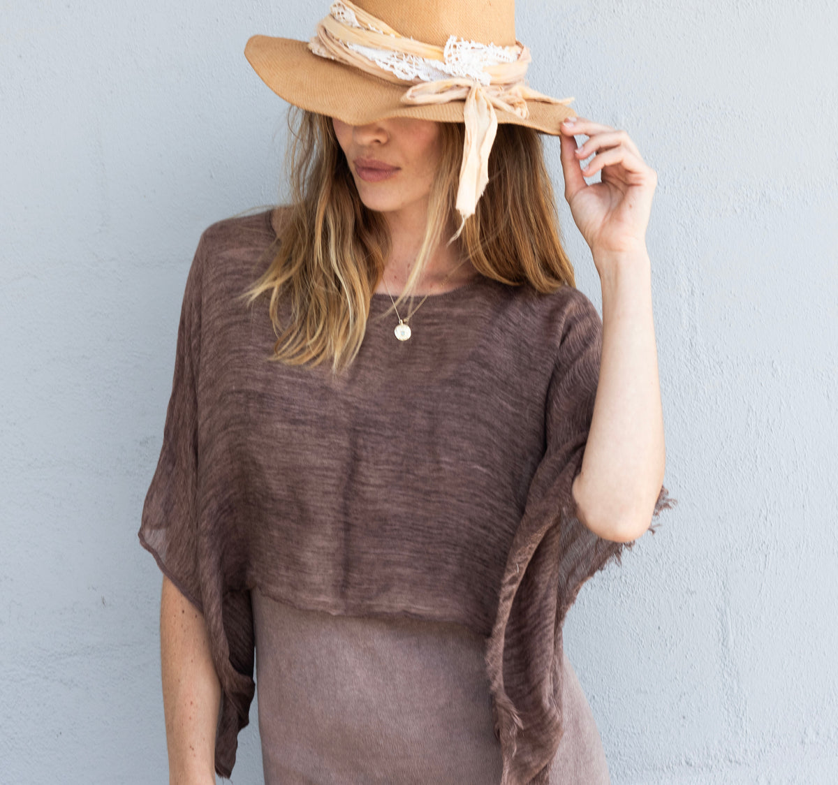 Aura Shoulder Shrug in Earth Brown